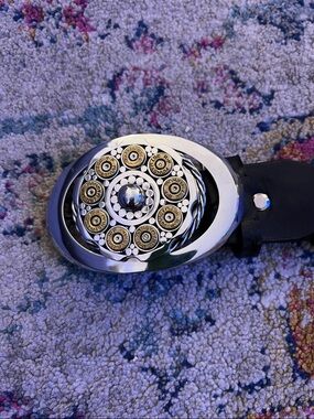 Men's Silver & Gold Bullet-Detail Belt Buckle